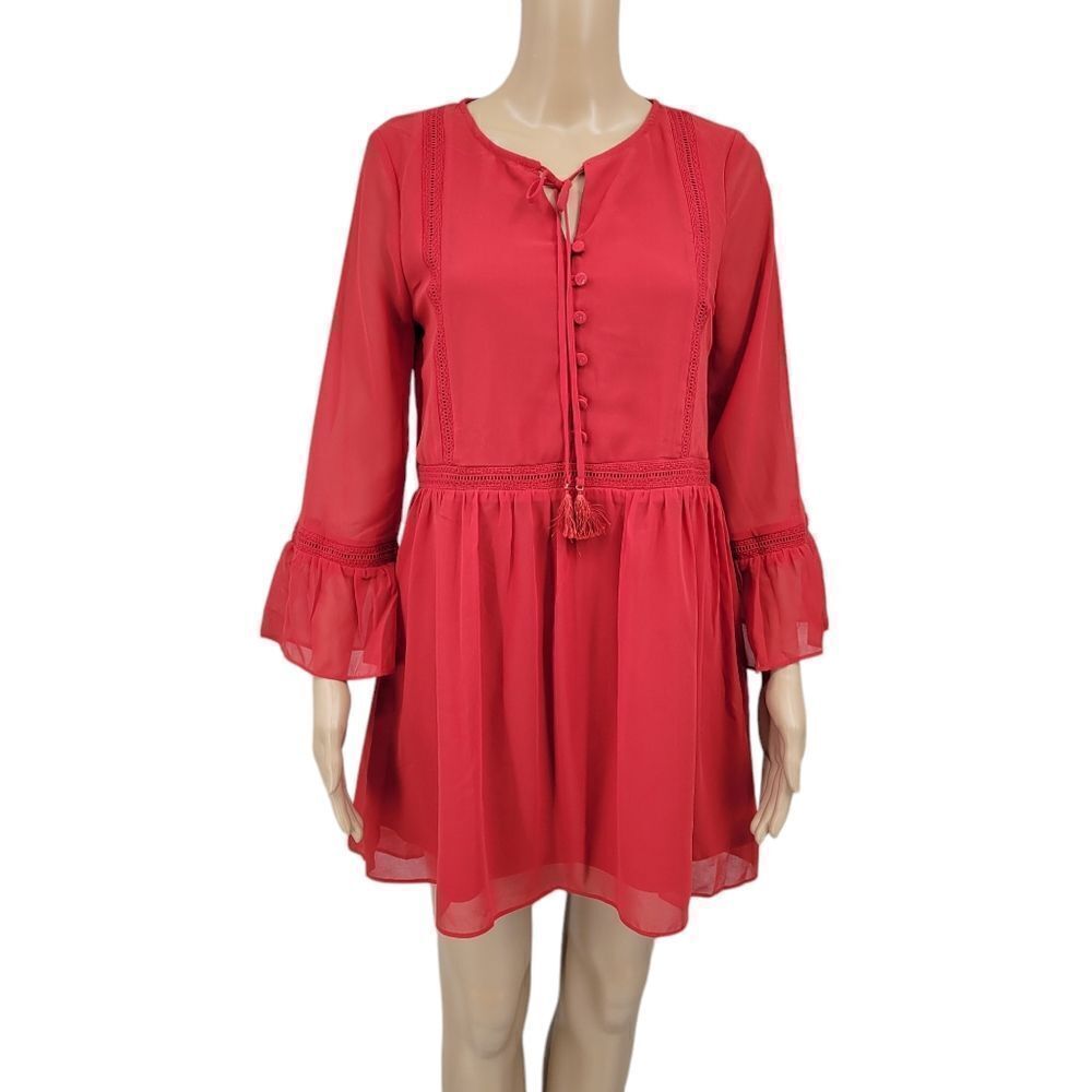 Gianni Bini Coral Boho Peasant Mini Dress Ladder Lace Women's Size XS